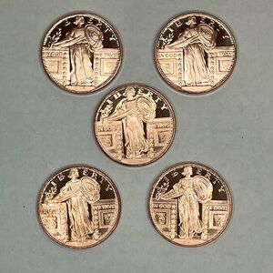 (Lot of 5) 1 oz. STANDING LIBERTY‎ Commemorative .999 fine copper round